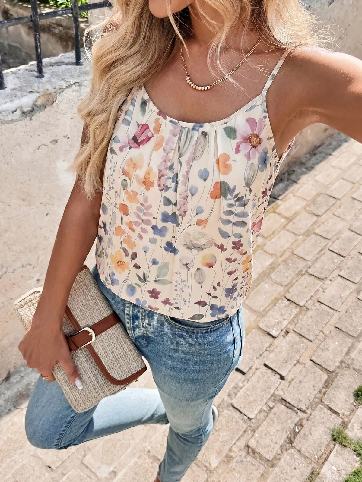 Women's Floral Print Sleeveless Camisole Tank Top Multicolor
