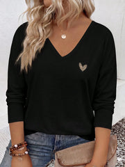 Women's Plus Size Leopard Print V-Neck Long Sleeve T-Shirt
