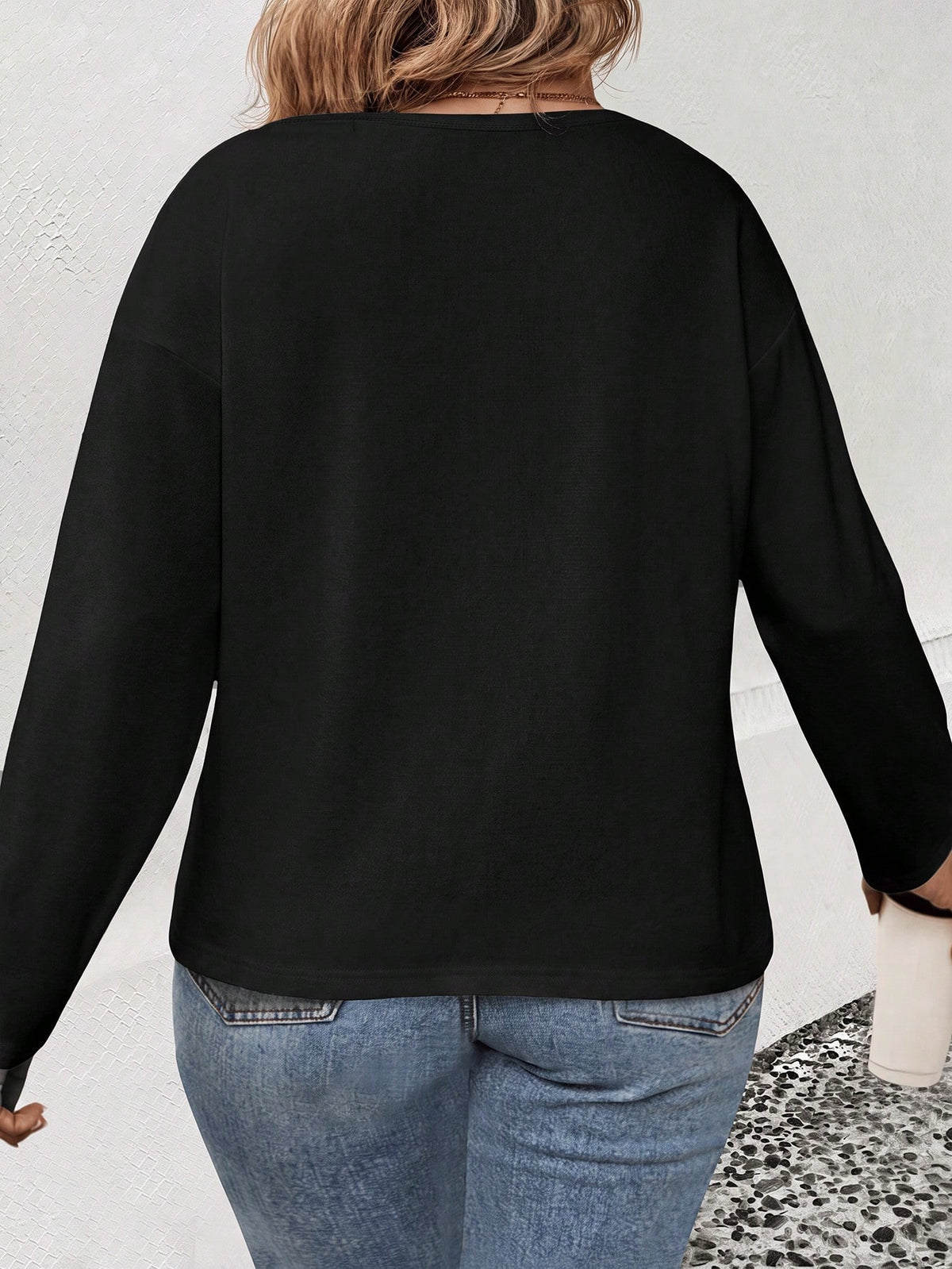 Women's Plus Size Leopard Print V-Neck Long Sleeve T-Shirt