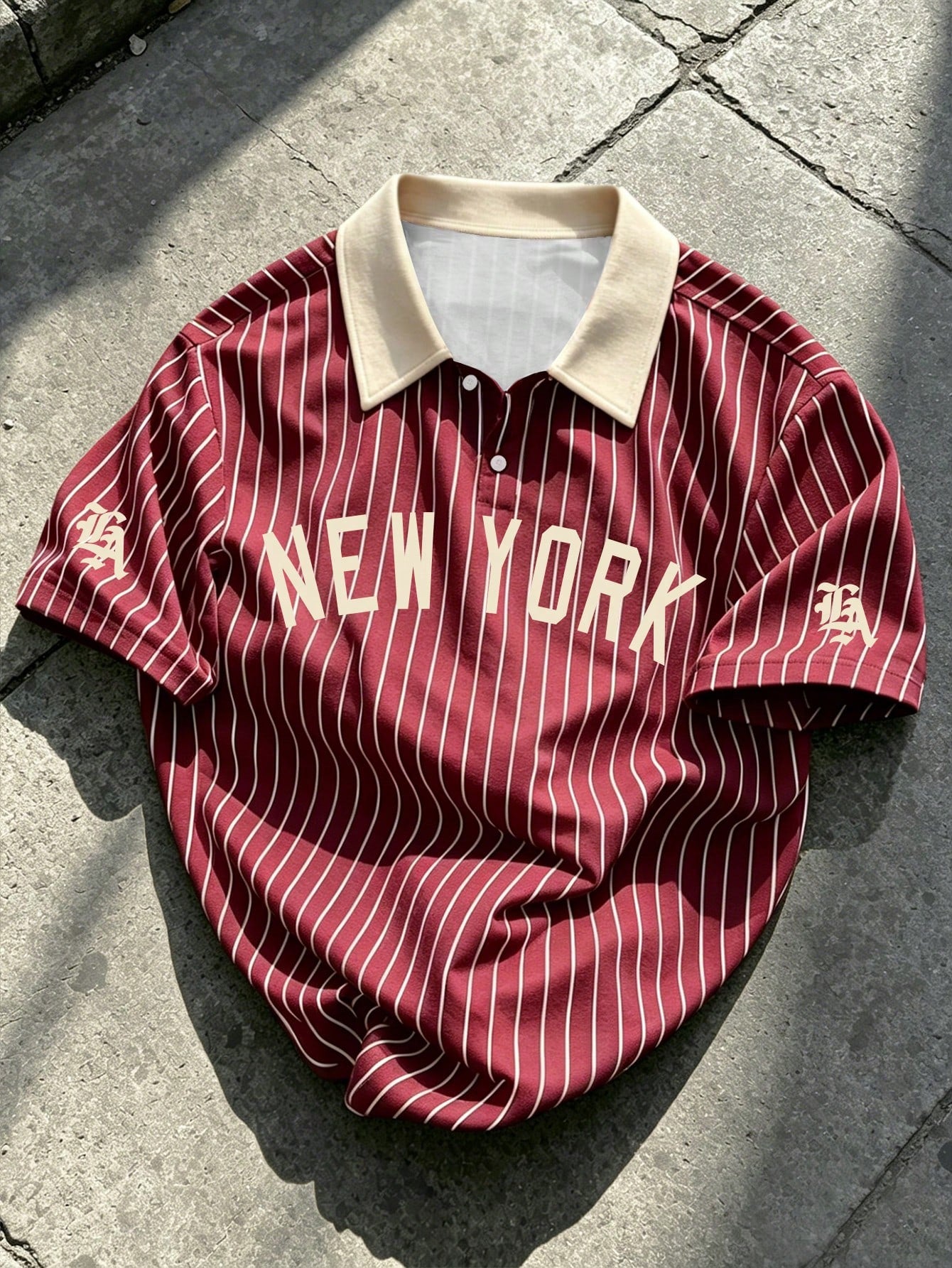 Manfinity EMRG Men's Casual Striped Letter Print Short Sleeve Polo
