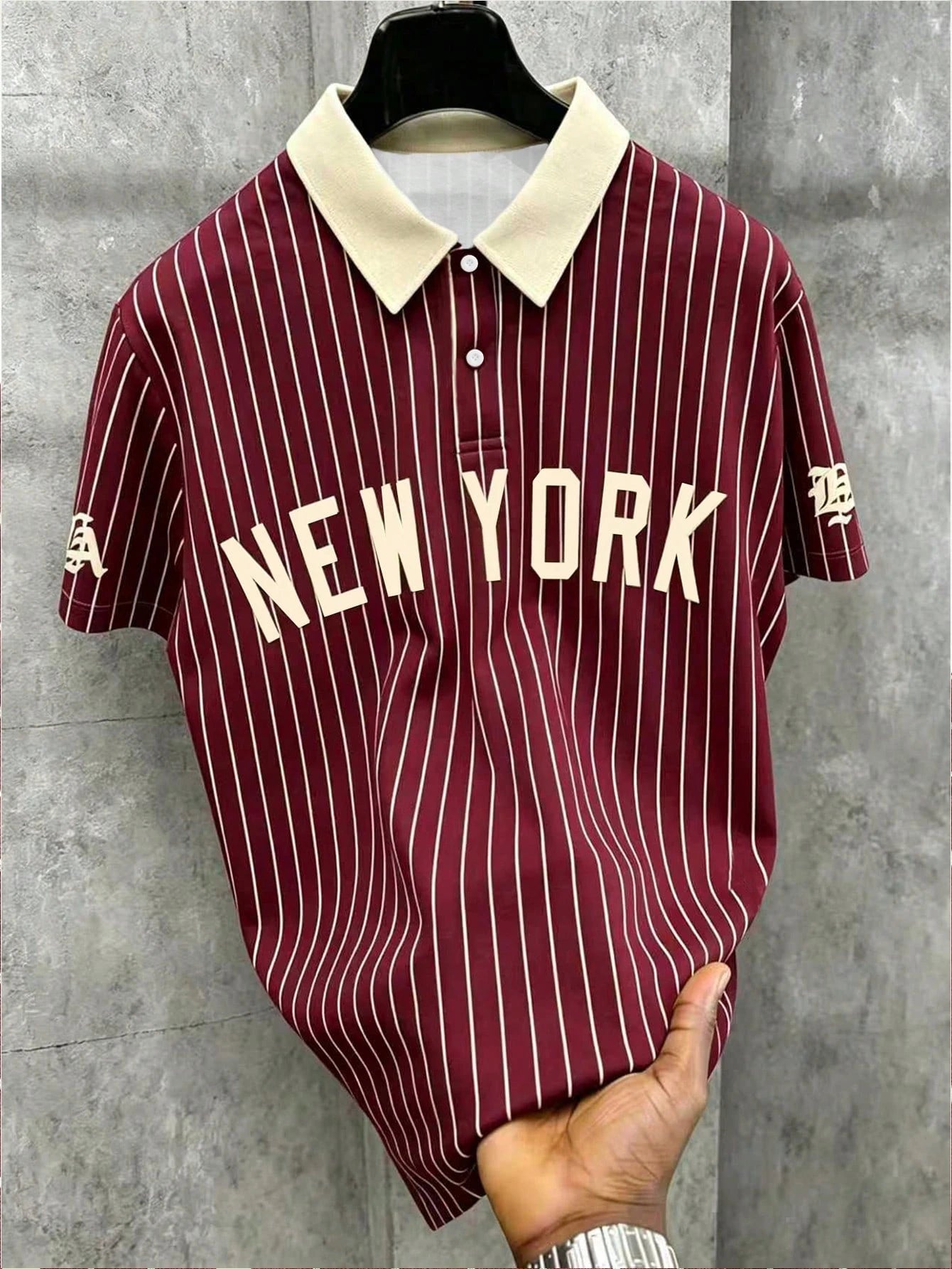 Manfinity EMRG Men's Casual Striped Letter Print Short Sleeve Polo