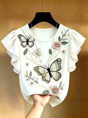 Women's Contrast Trim Butterfly Sleeve Slim Fit T-Shirt