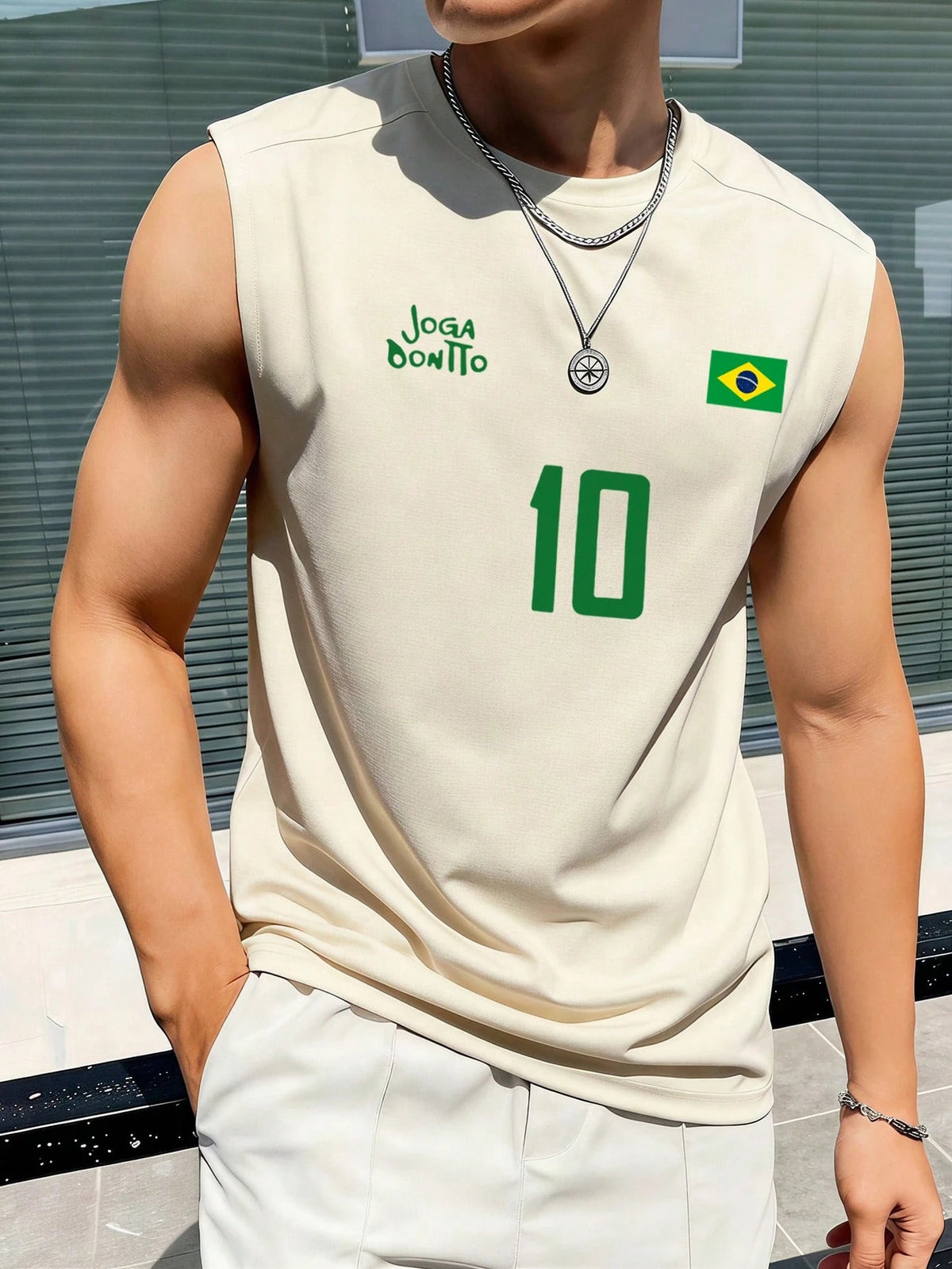 SHEIN Men's Retro Brazil Football Tank Top Number 10 Apricot