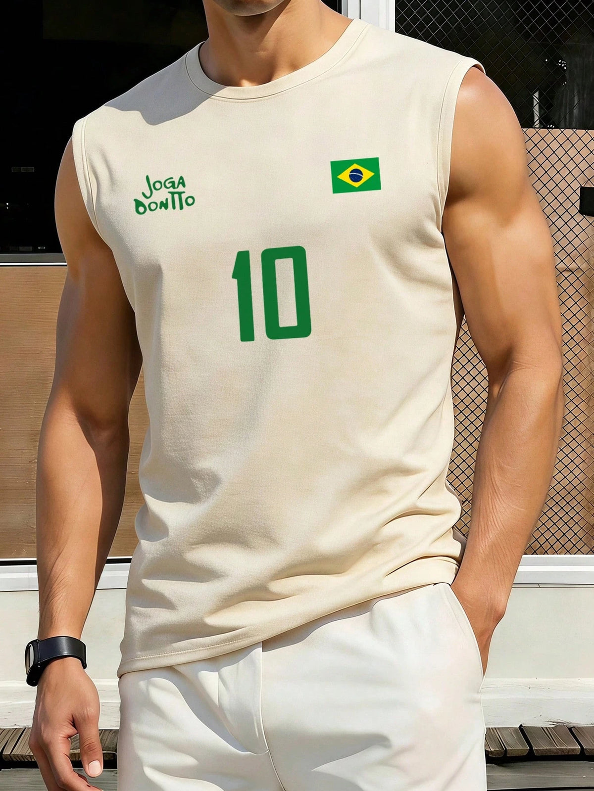 SHEIN Men's Retro Brazil Football Tank Top Number 10 Apricot