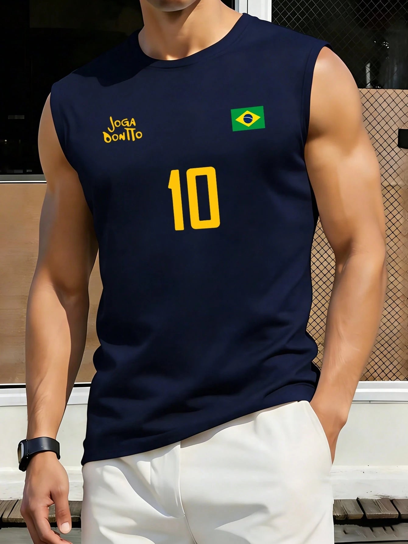Men's Retro Brazil Football Number 10 Print Sleeveless Tank Top