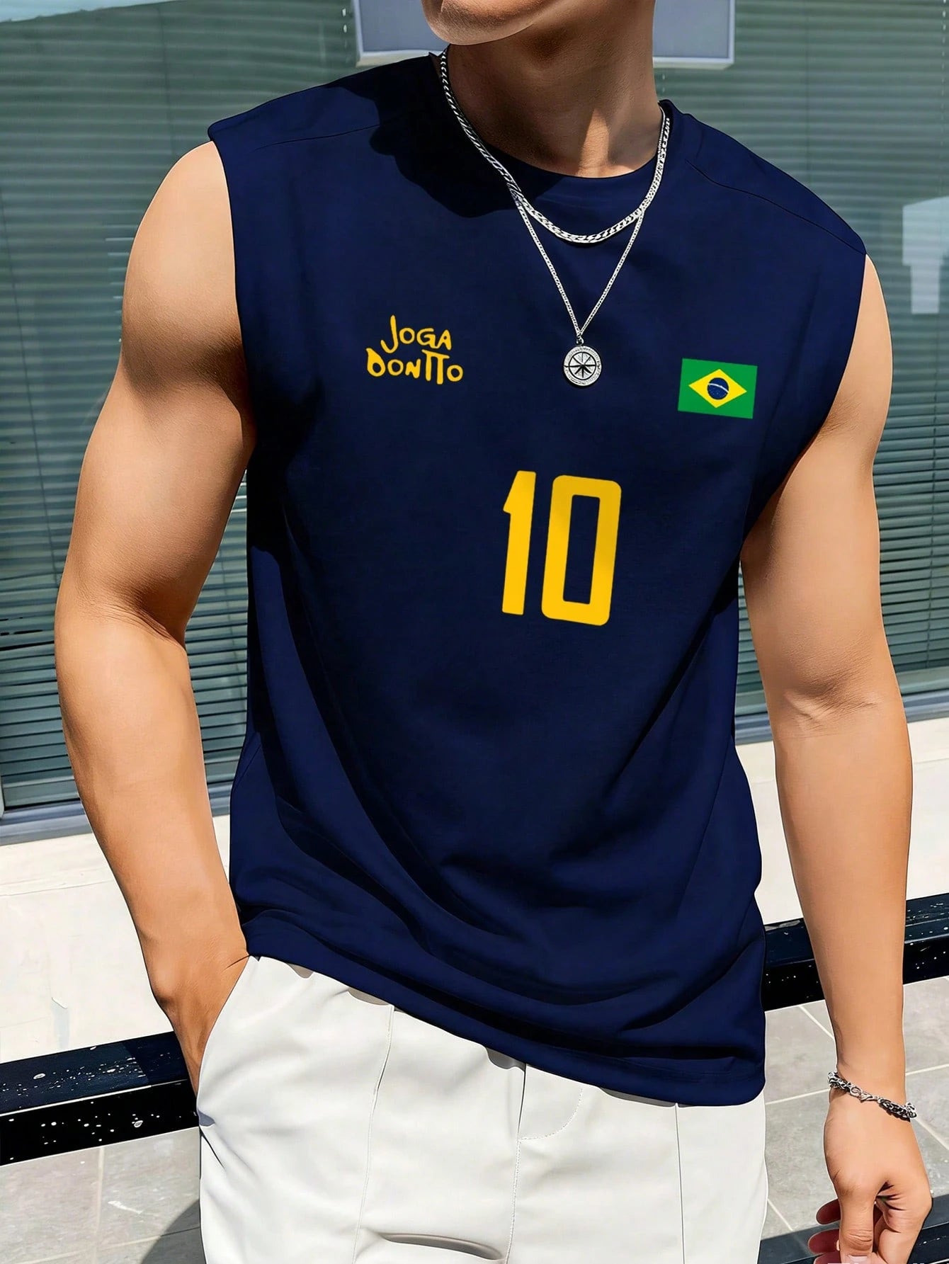 Men's Retro Brazil Football Number 10 Print Sleeveless Tank Top