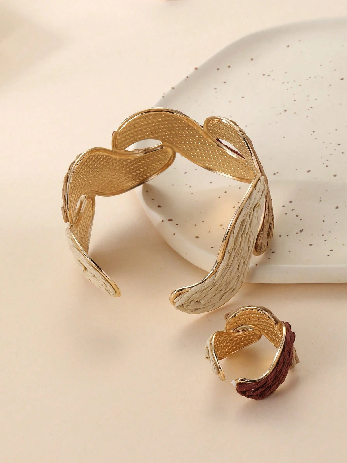Women's Vintage Earth Tone Twisted Bangle Bracelet and Ring Set