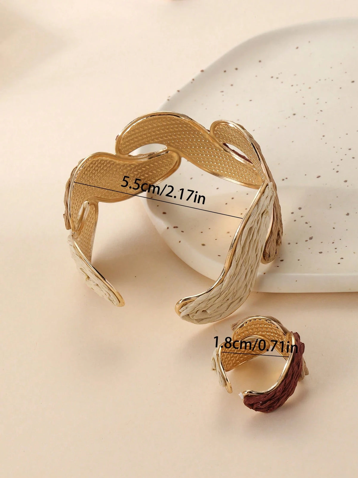 Women's Vintage Earth Tone Twisted Bangle Bracelet and Ring Set