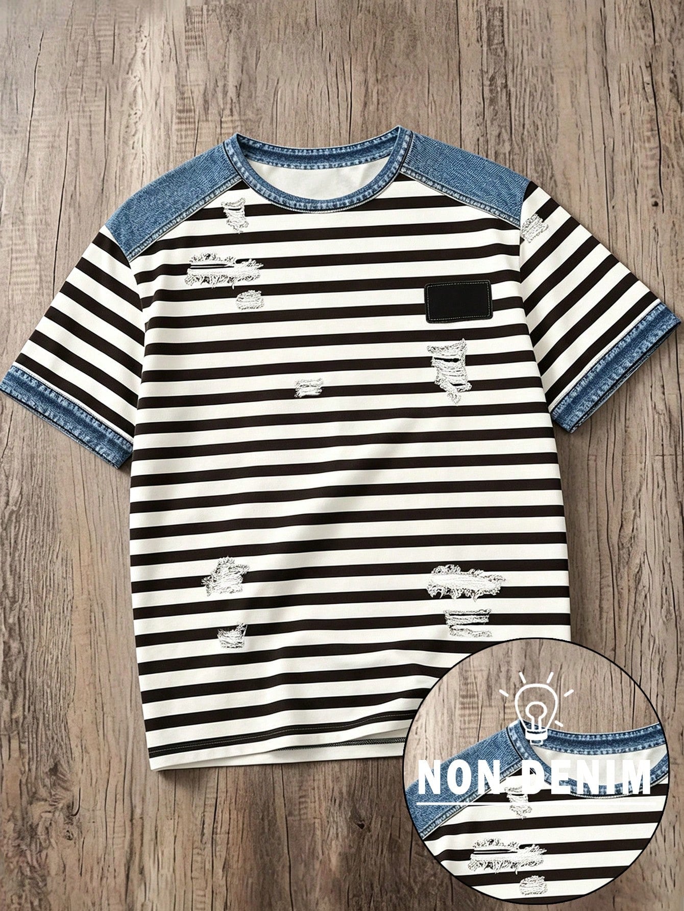 Men's Striped Patchwork Print Short Sleeve T-Shirt