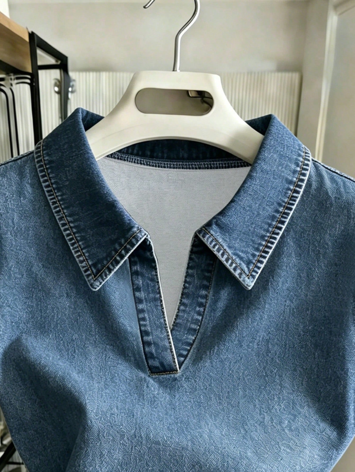 Women's Denim-Style Fashion Vintage Casual Polo Short Sleeve T-Shirt