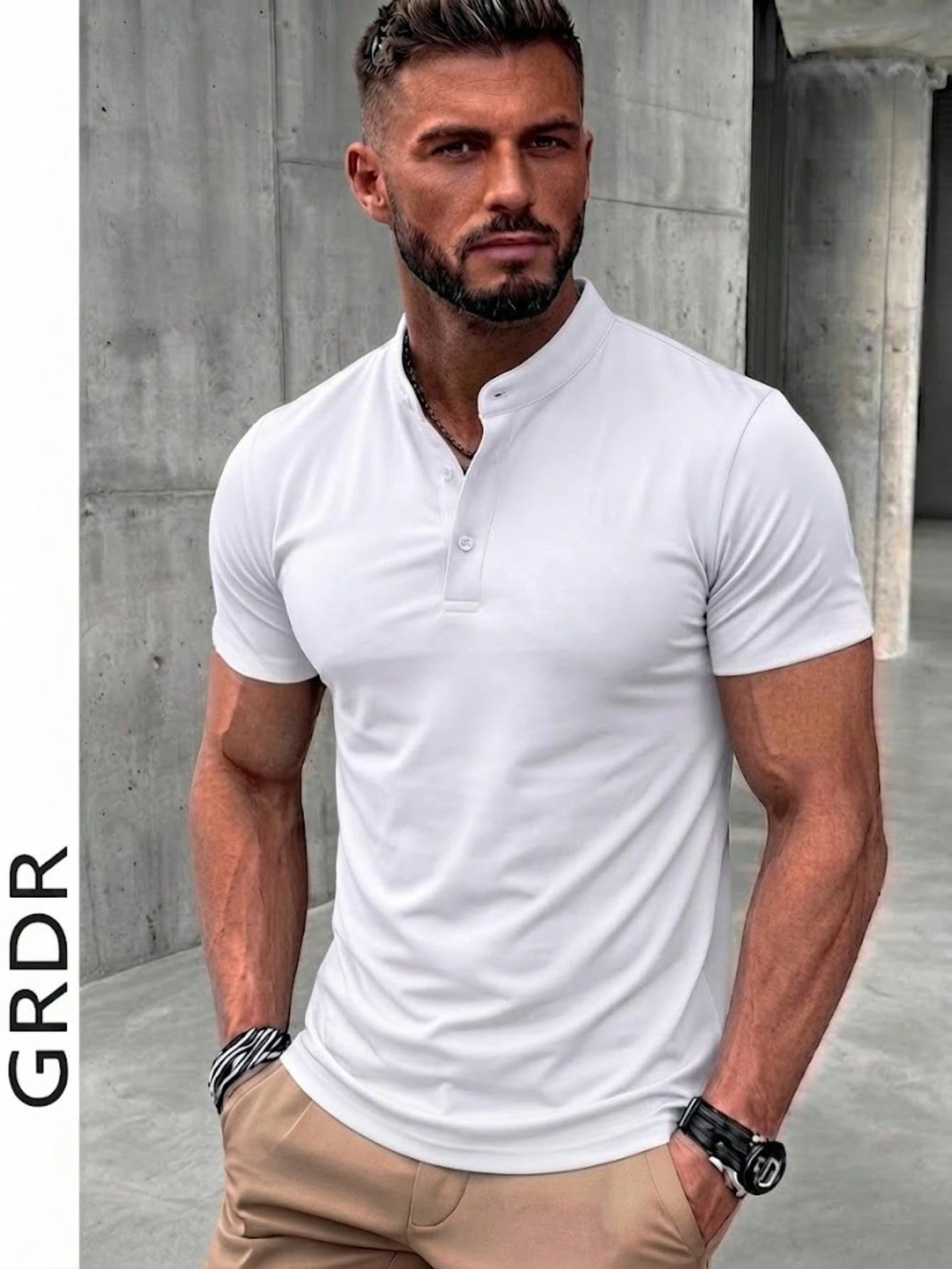 GRDR Men's Henley Shirt Short Sleeve Solid Color Casual Top