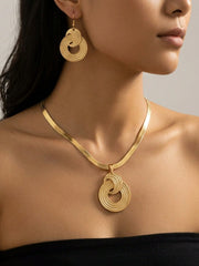 Women's Vintage Textured Triple Ring Necklace & Earrings Set