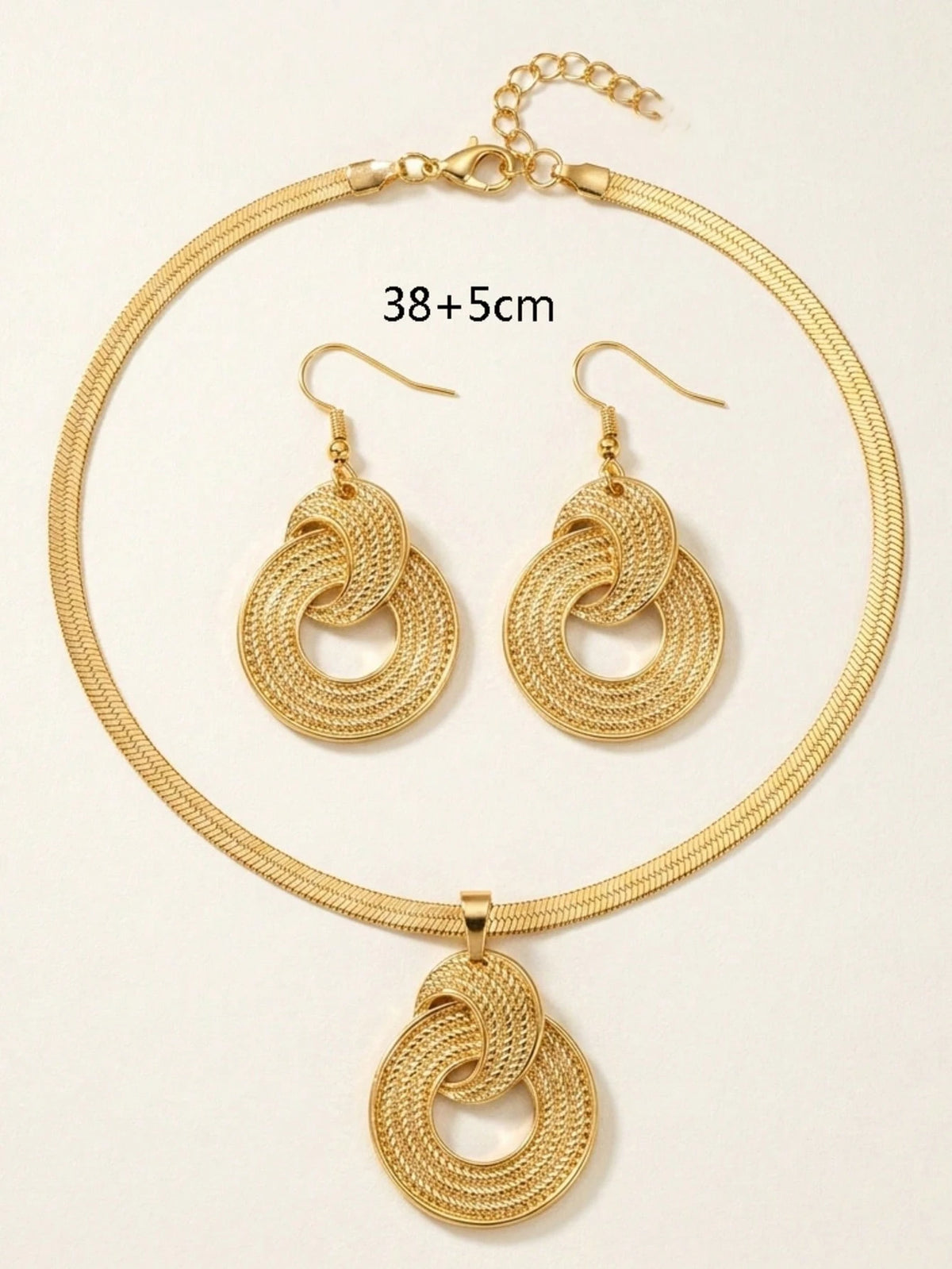 Women's Vintage Textured Triple Ring Necklace & Earrings Set