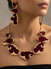 Women's Creative Burgundy Statement Necklace and Earring Set