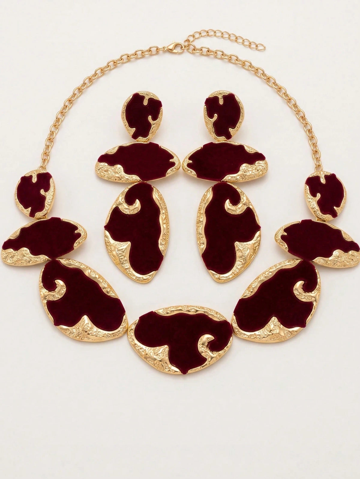 Women's Creative Burgundy Statement Necklace and Earring Set