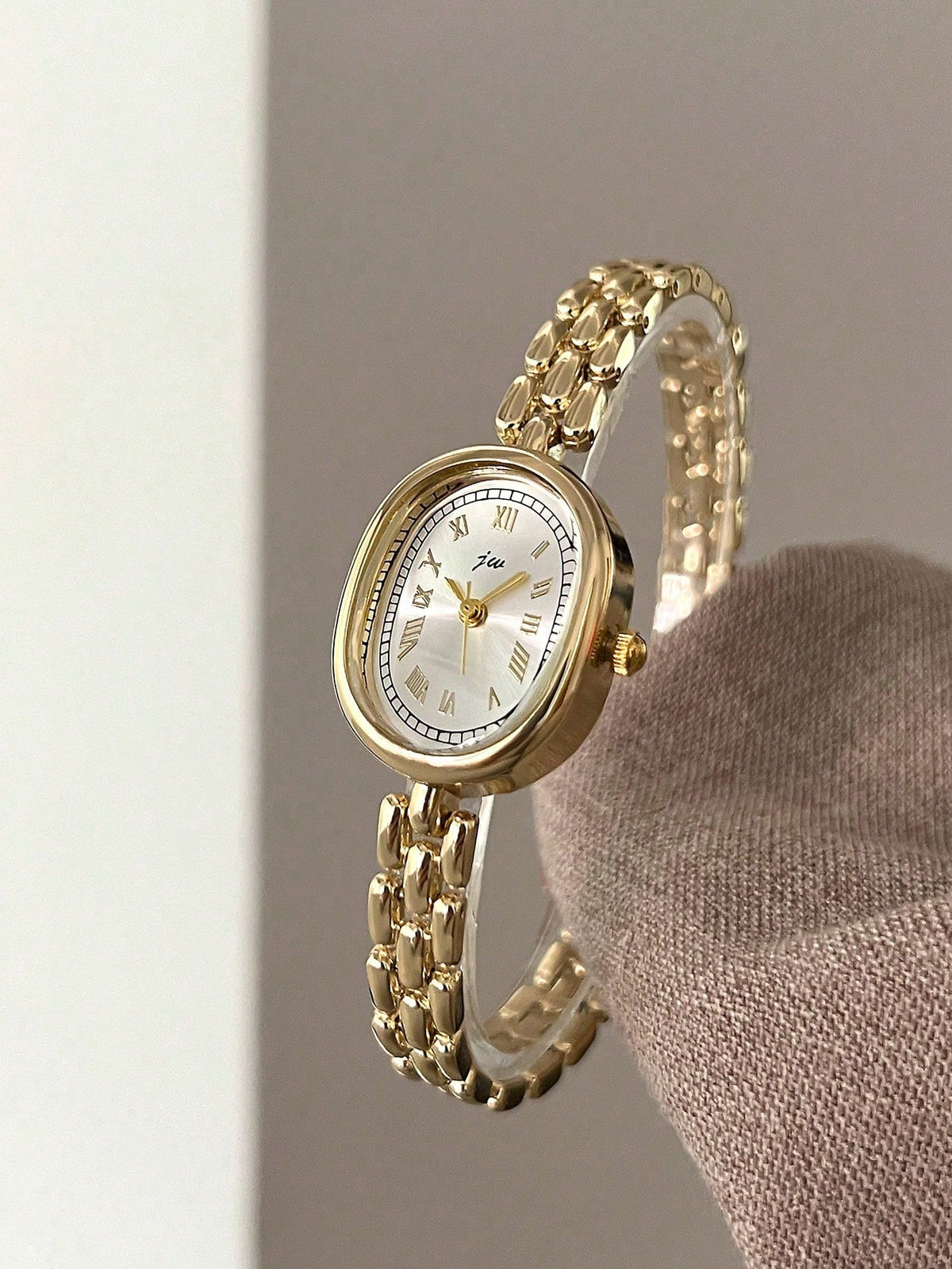 Women's Vintage Oval Dial Gold Watch and Bracelet Set