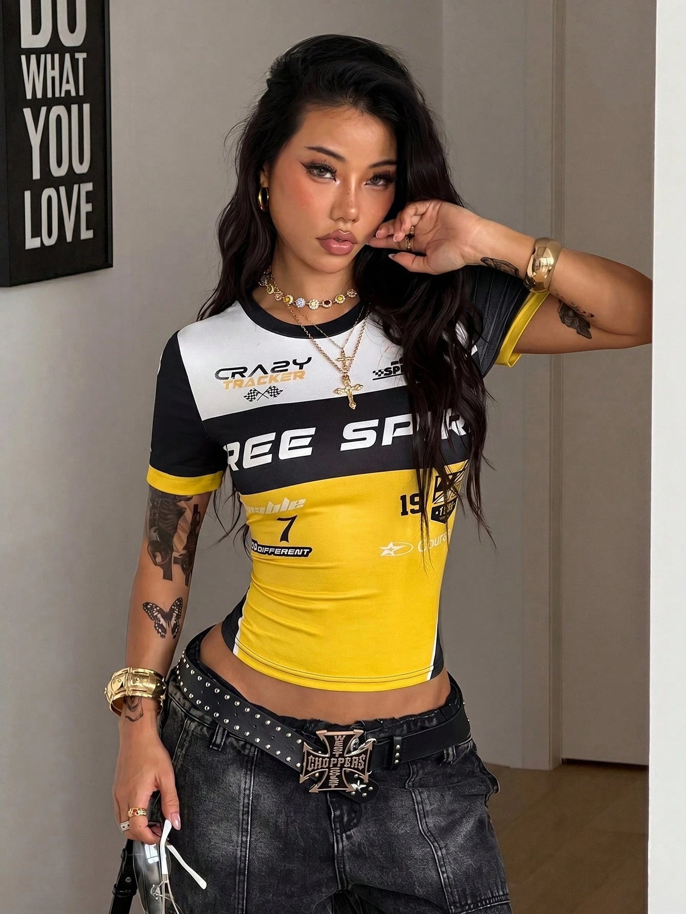 Women's Color-Blocked Graphic Print Round Neck Short Sleeve T-Shirt Yellow