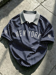 Manfinity EMRG Men's Casual Striped Digital Print Polo Shirt