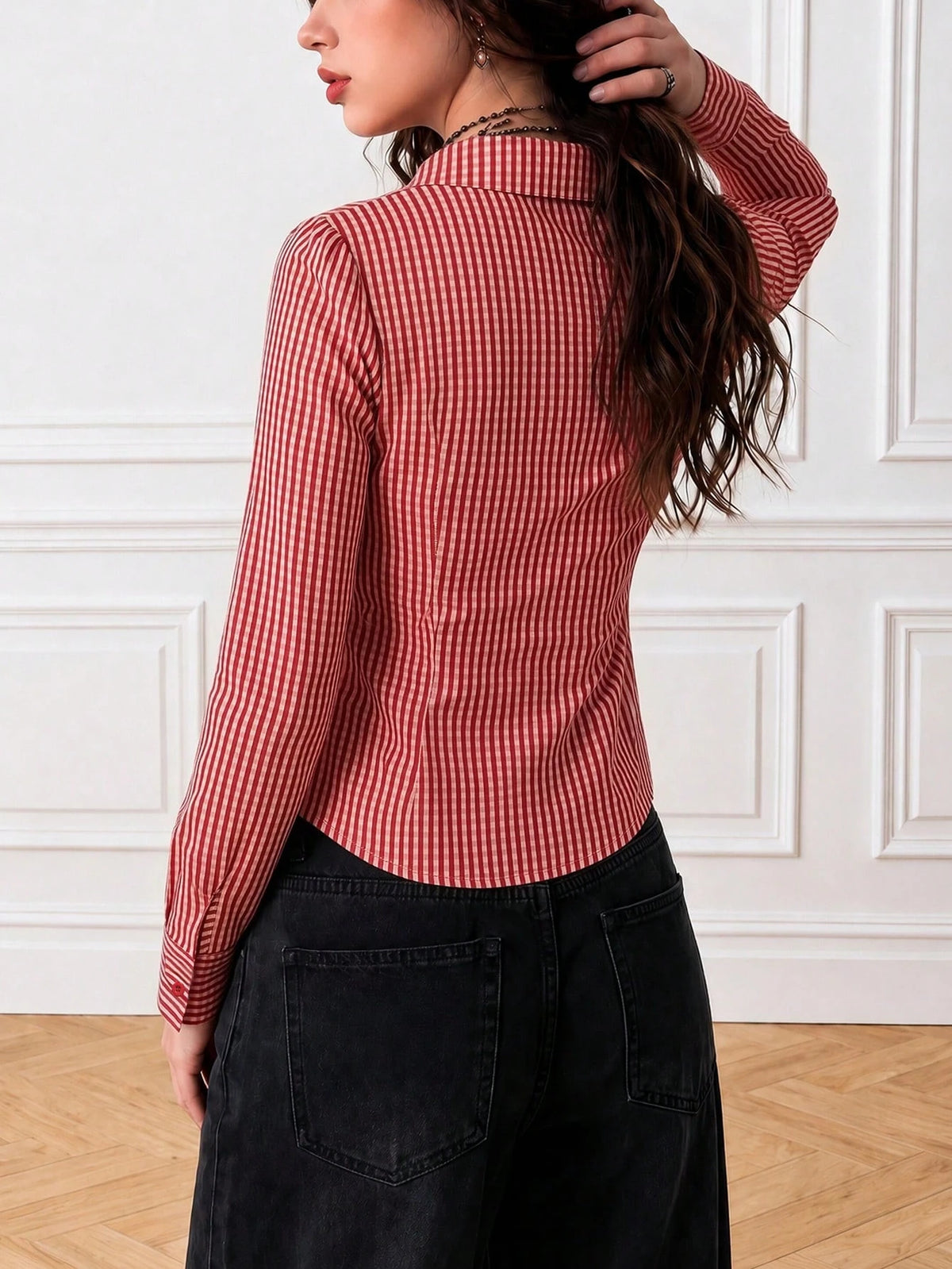 Women's Striped Pleated Button Down Shirt