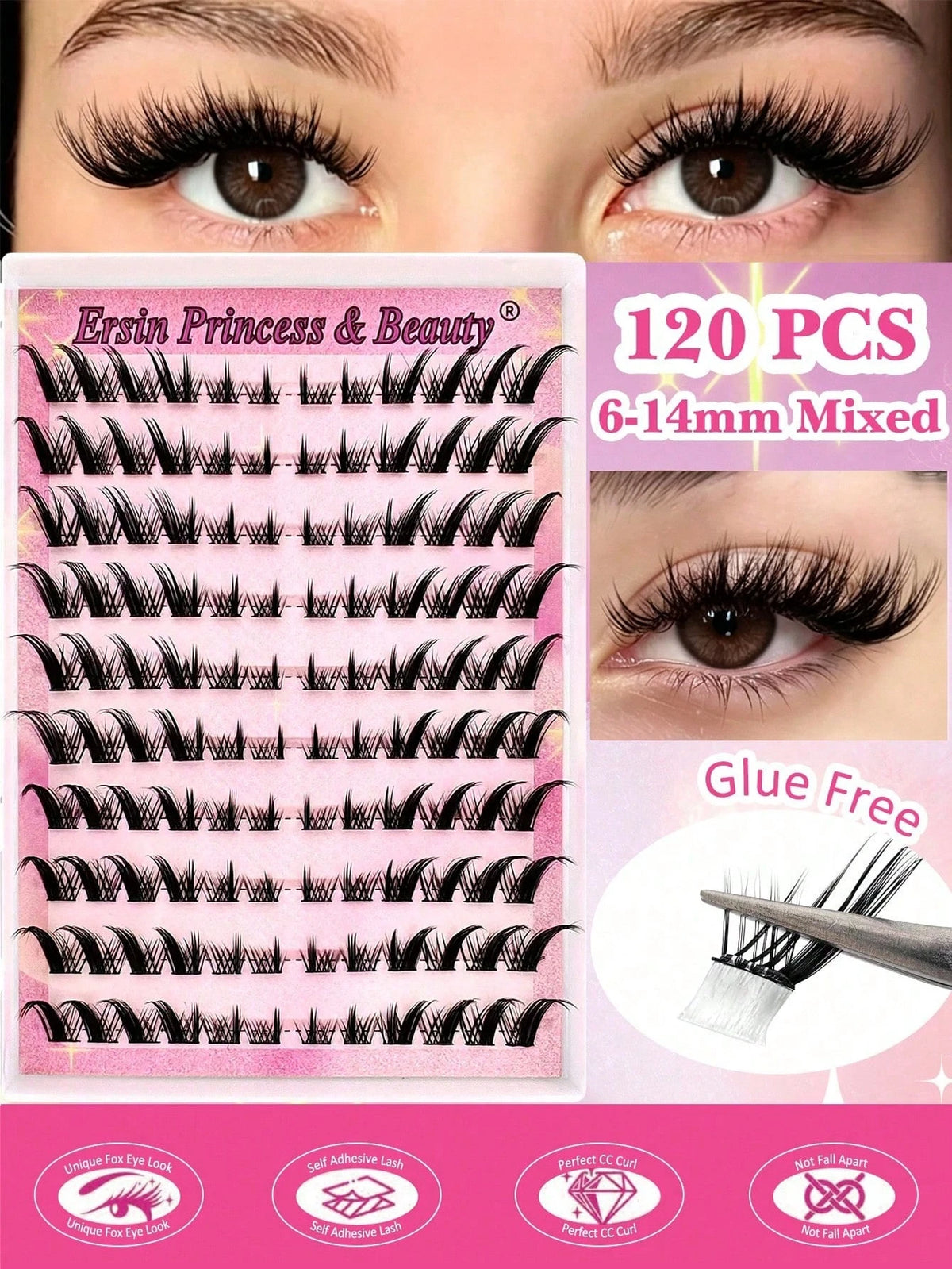 Women's 120-Piece Self-Adhesive Mixed Length Cluster False Eyelash Set