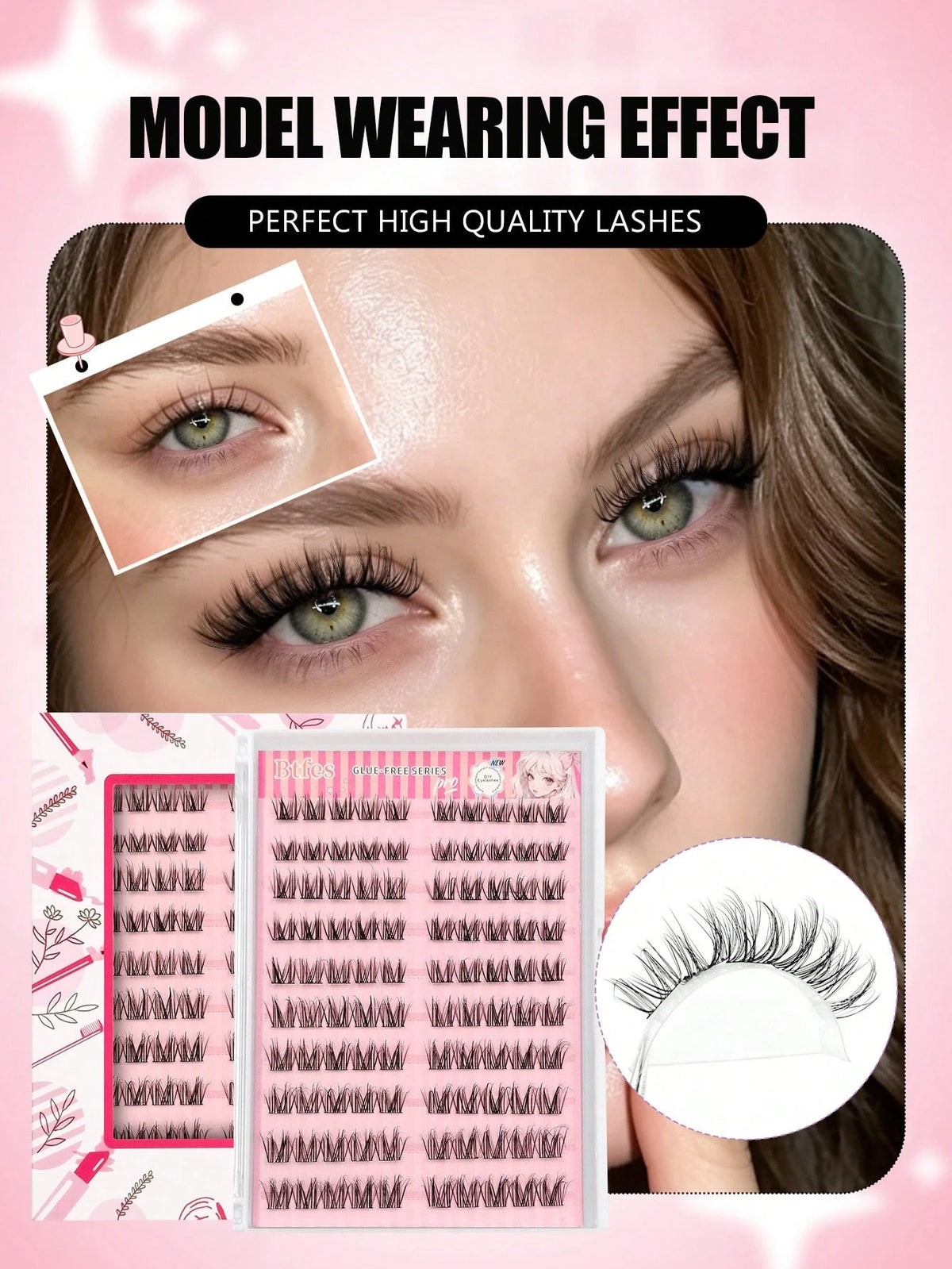 Women's Self-Adhesive Fluffy D Curl False Eyelash Cluster Set