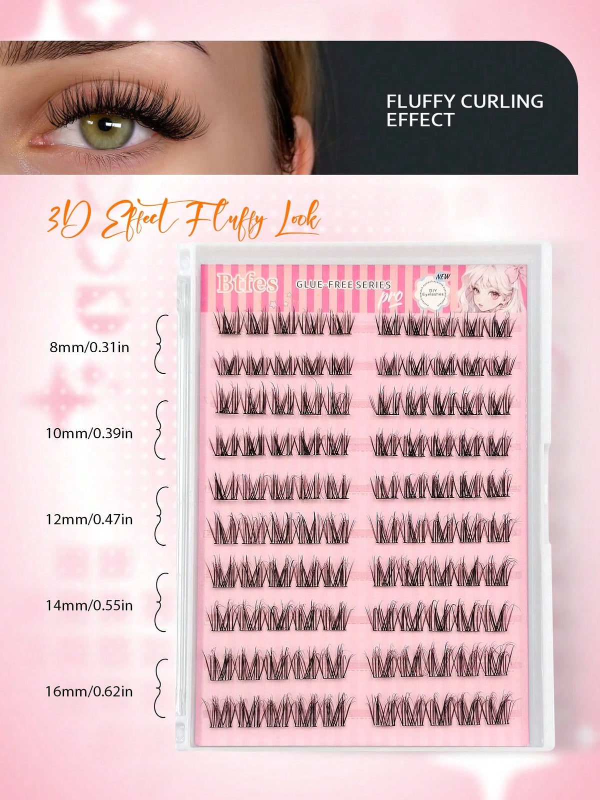 Women's Self-Adhesive Fluffy D Curl False Eyelash Cluster Set