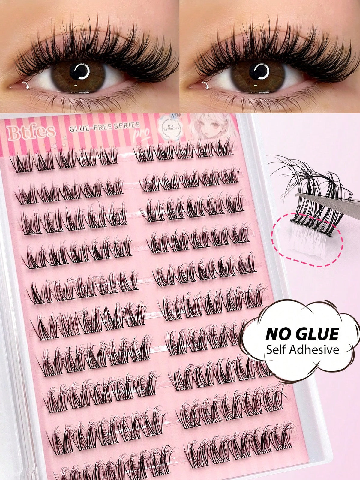 Women's Self-Adhesive Fluffy D Curl False Eyelash Cluster Set