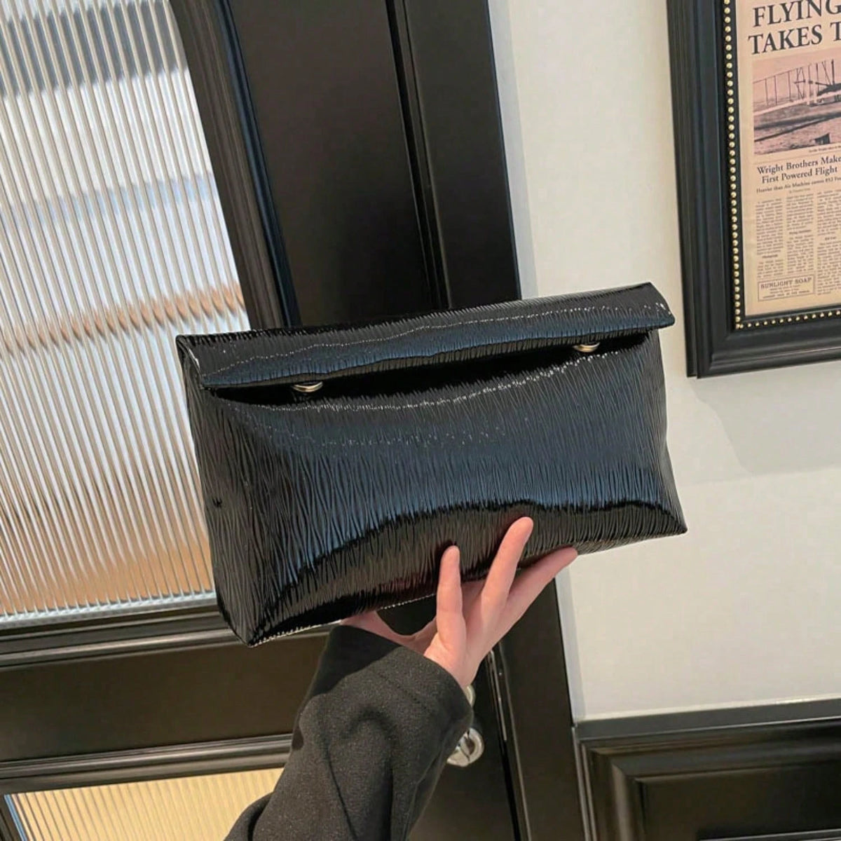 Women's Metallic Textured Ruched Evening Clutch Bag