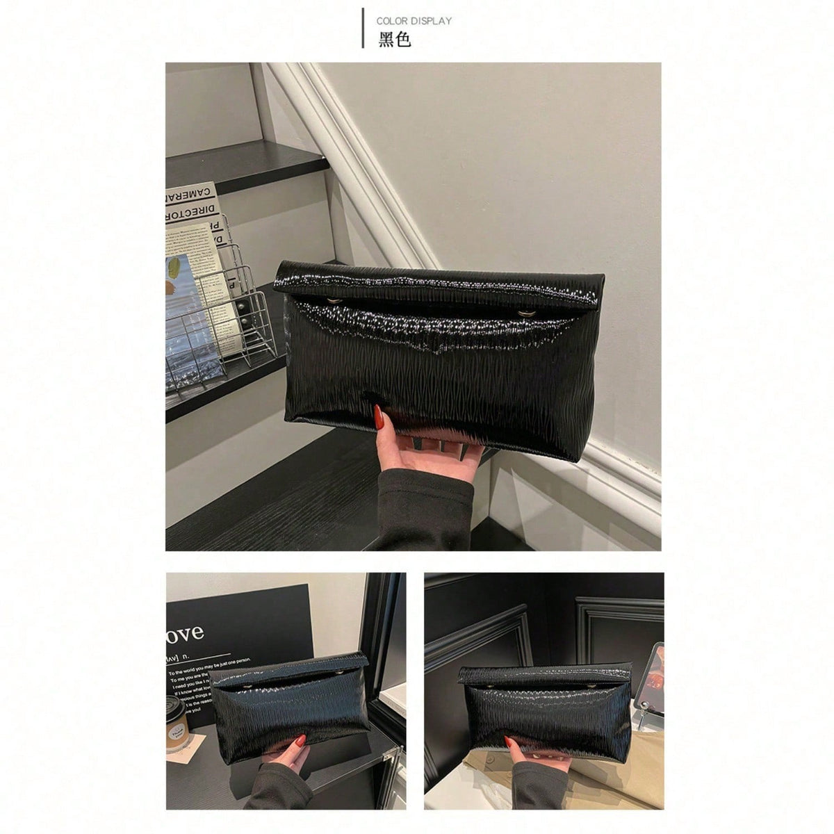 Women's Metallic Textured Ruched Evening Clutch Bag