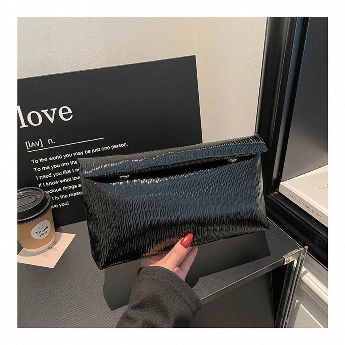 Women's Metallic Textured Ruched Evening Clutch Bag