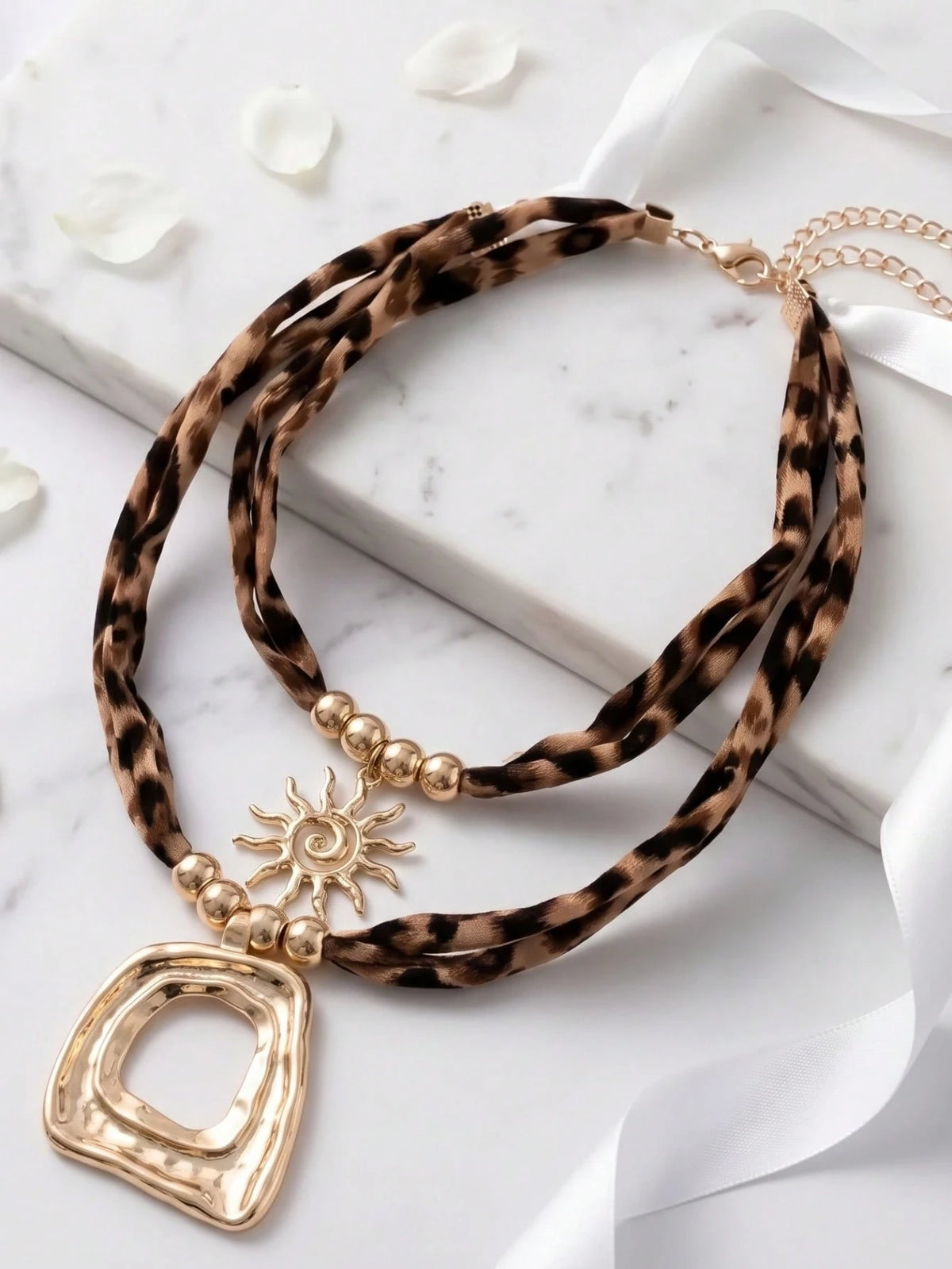 Women's Bohemian Geometric Sunflower Leopard Print Layered Necklace