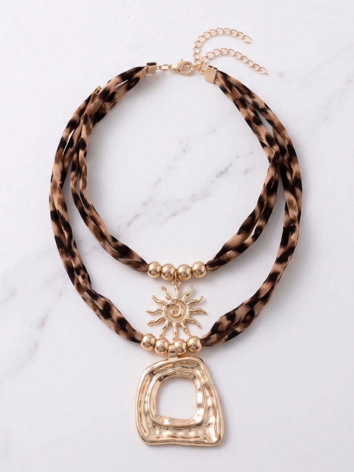 Women's Bohemian Geometric Sunflower Leopard Print Layered Necklace