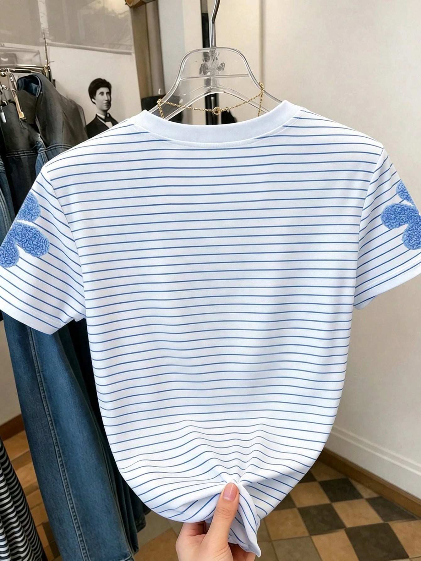Resyla Striped 3D Floral Digital Print T-Shirt Women's Multicolor