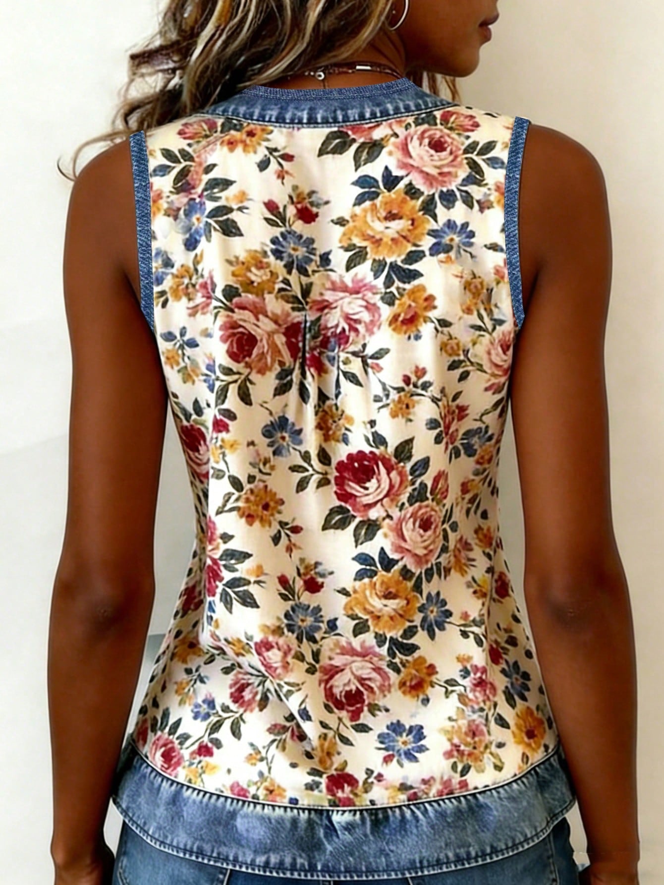 Women's Bohemian Floral V-Neck Sleeveless Blouse