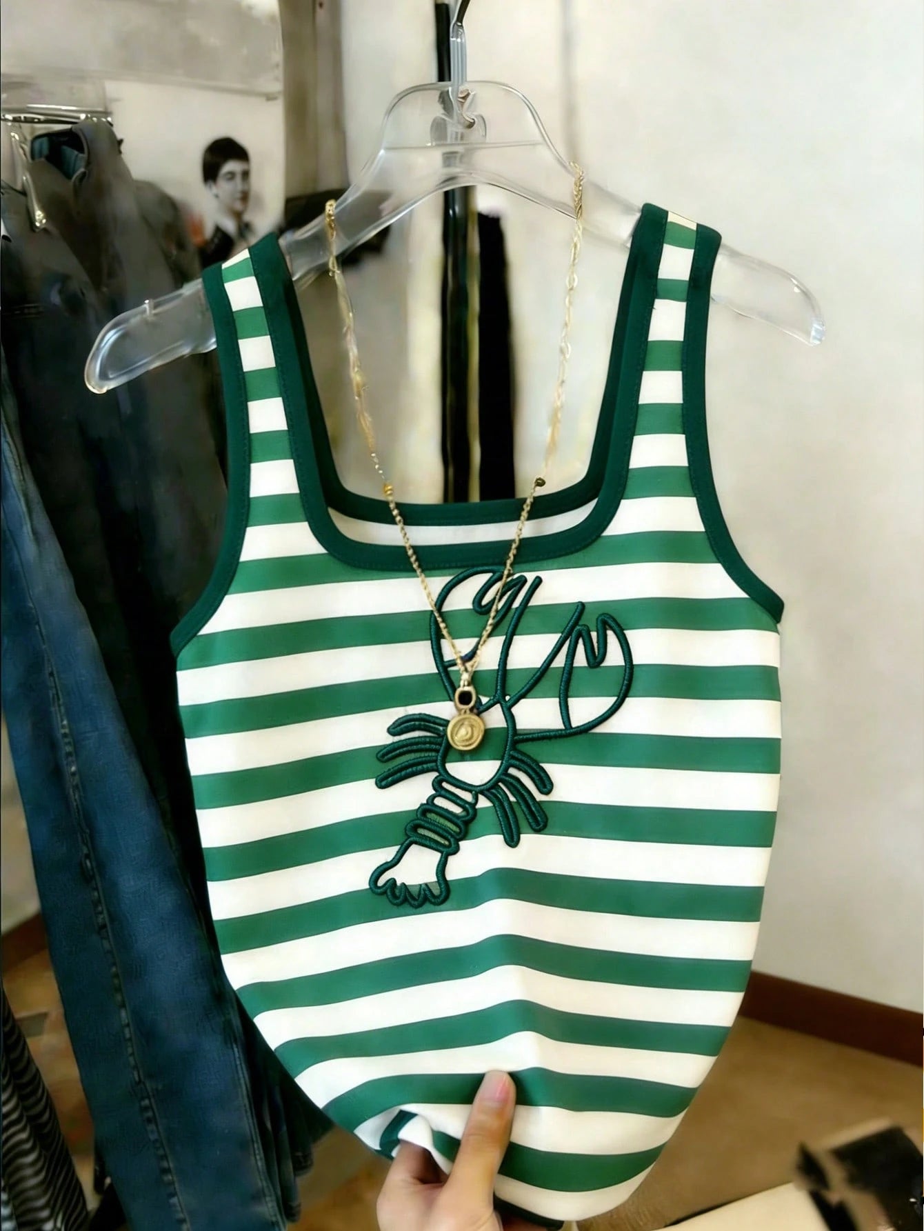 Women's Shrimp Print Fitted Tank Top Multicolor