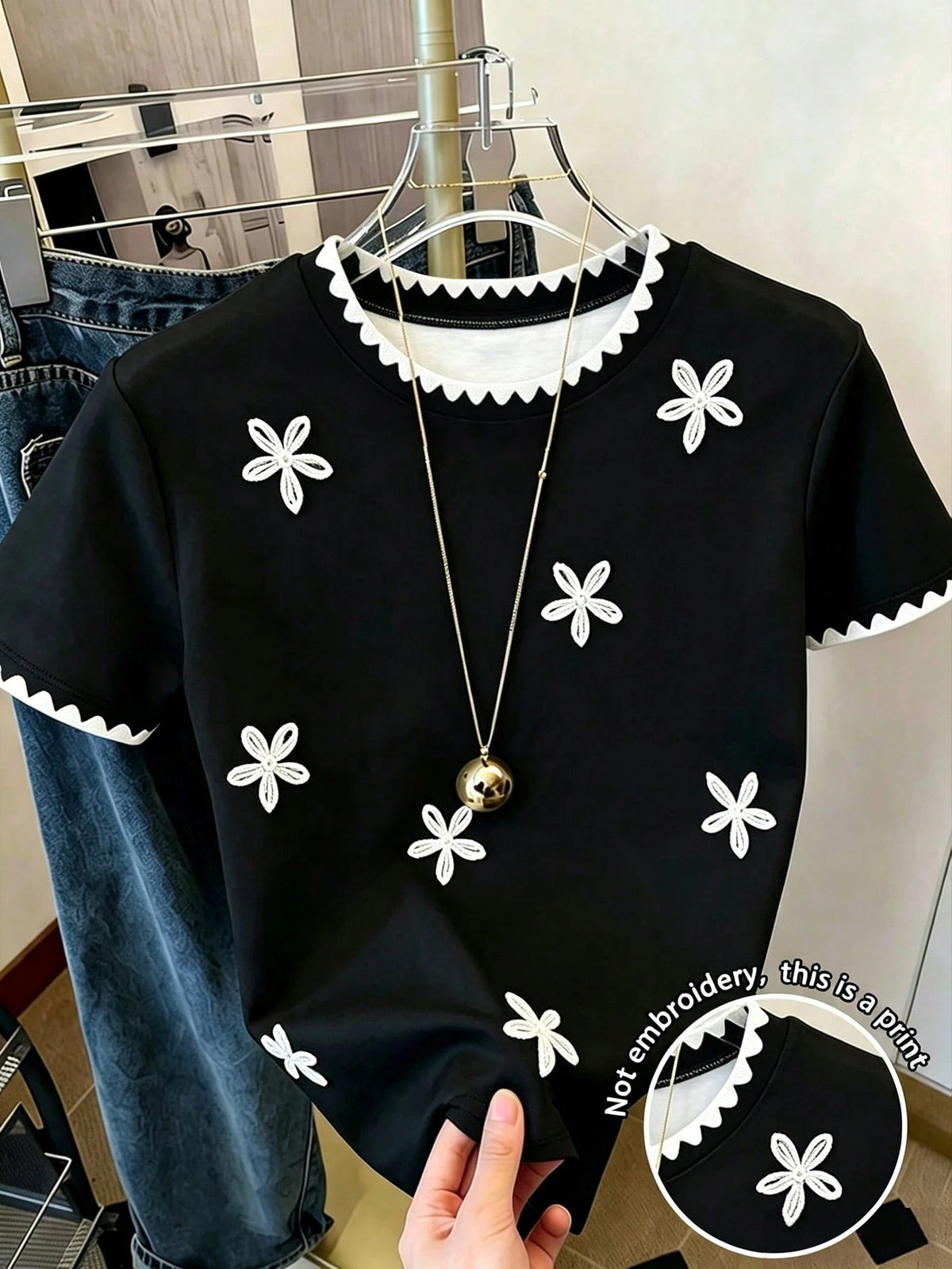 Women's Round Neck Floral Print Short Sleeve T-Shirt