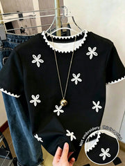 Women's Round Neck Floral Print Short Sleeve T-Shirt