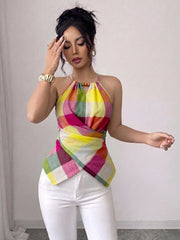 Women's Casual Bow Tie Halter Neck Sleeveless Tank Top