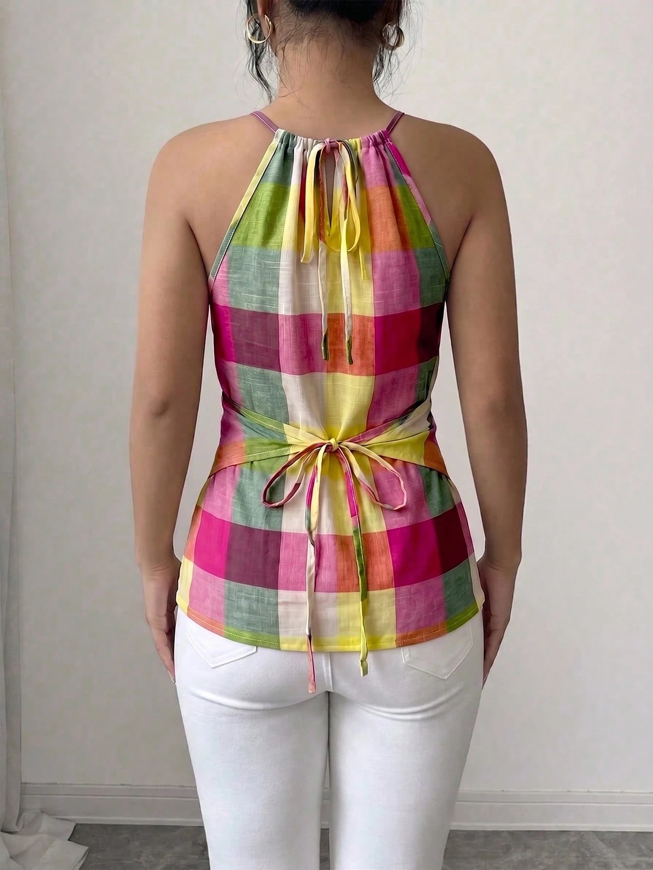 Women's Casual Bow Tie Halter Neck Sleeveless Tank Top