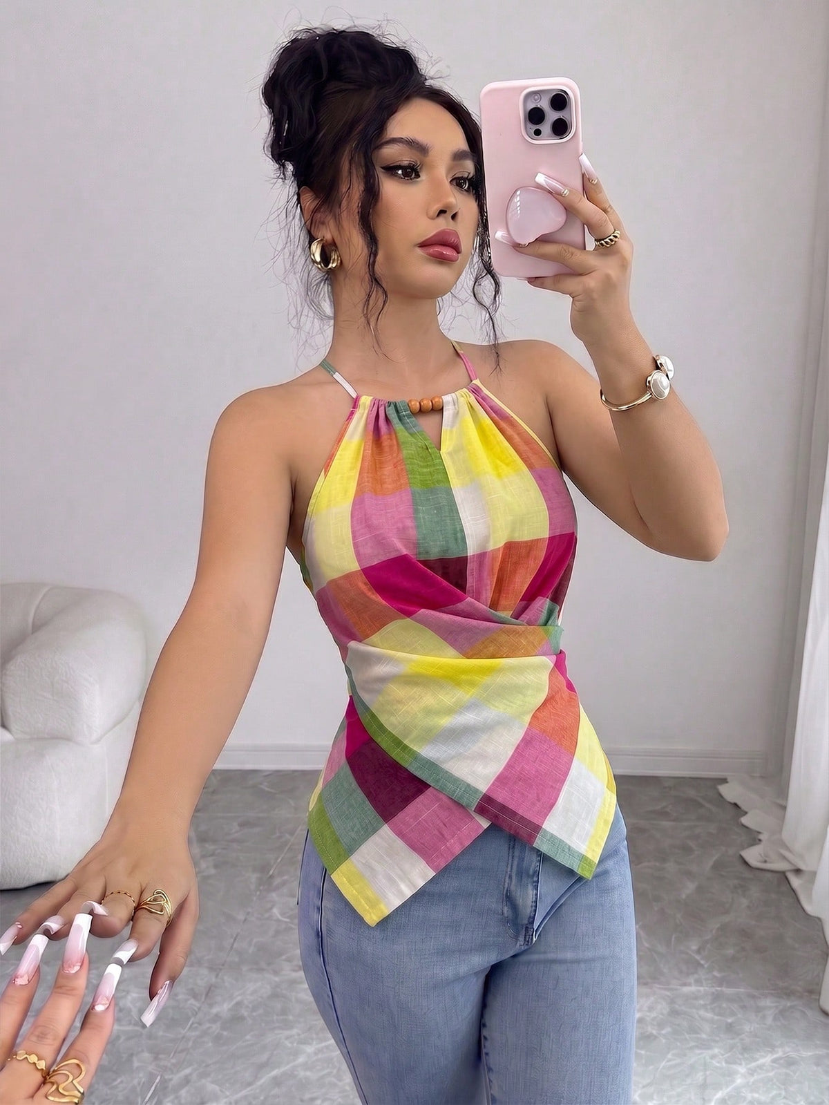 Women's Casual Bow Tie Halter Neck Sleeveless Tank Top