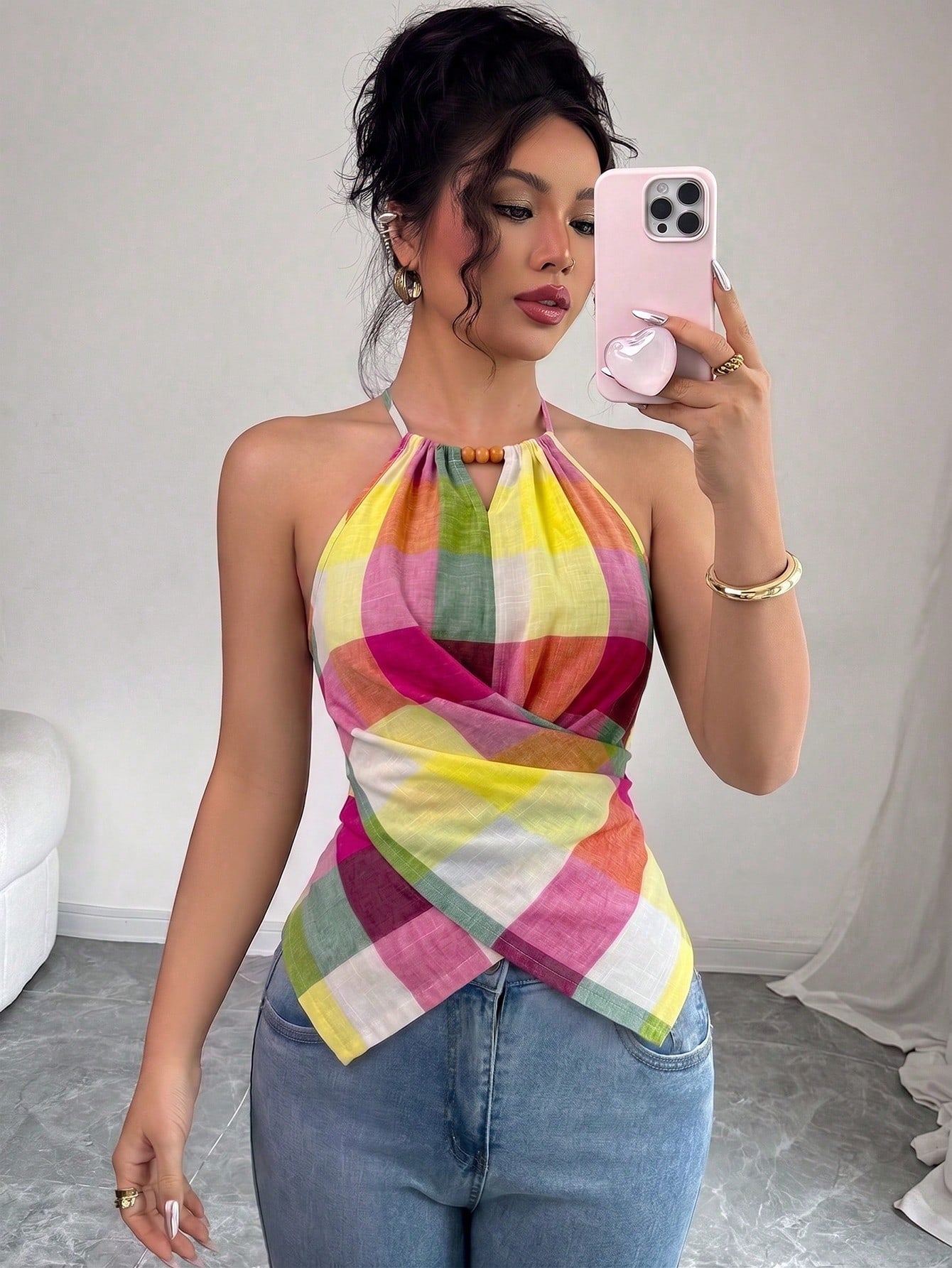 Women's Casual Bow Tie Halter Neck Sleeveless Tank Top