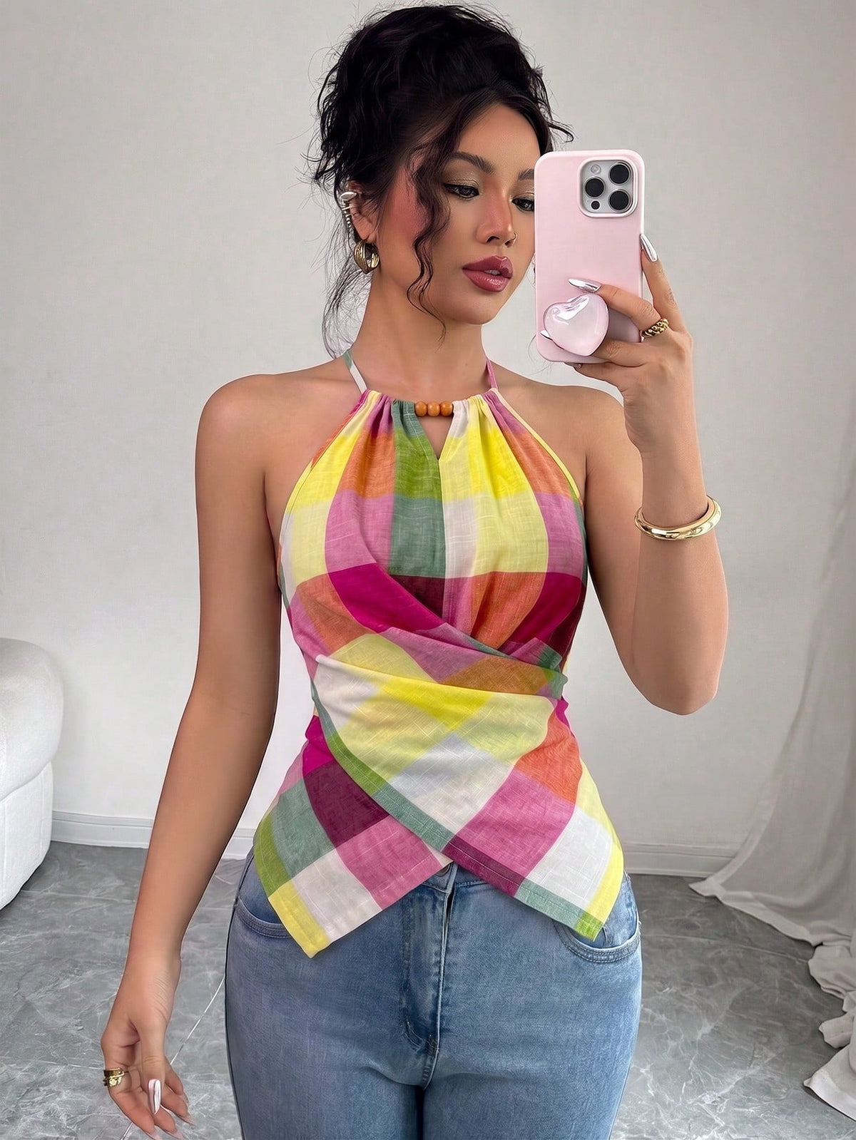 Women's Casual Bow Tie Halter Neck Sleeveless Tank Top