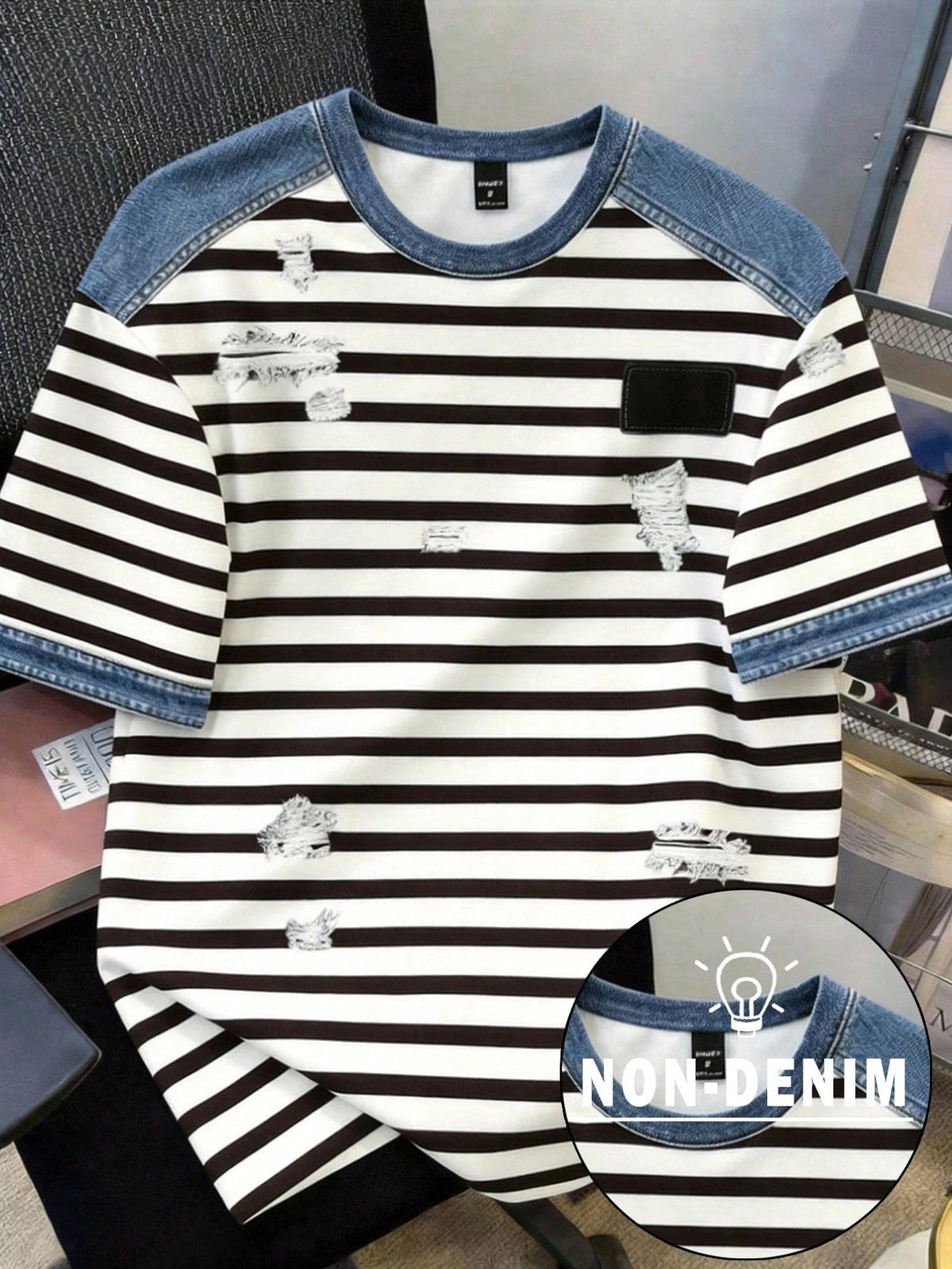 Men's Striped Patchwork Print Short Sleeve T-Shirt