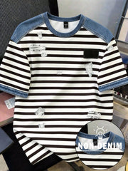 Men's Striped Patchwork Print Short Sleeve T-Shirt
