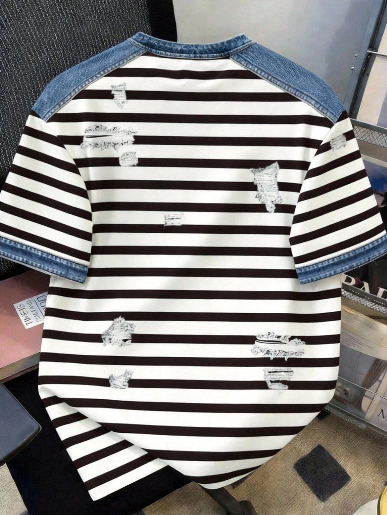 Men's Striped Patchwork Print Short Sleeve T-Shirt