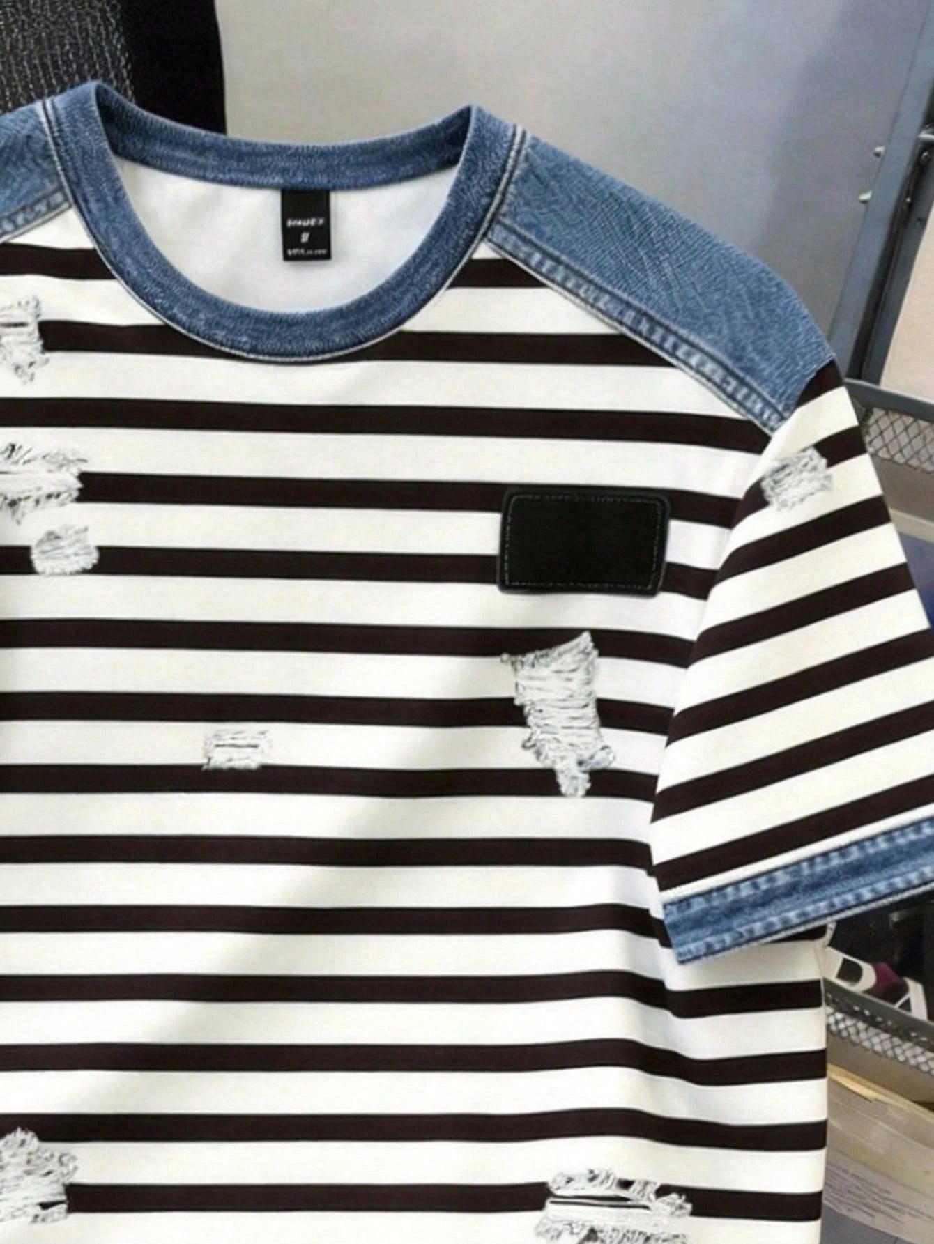 Men's Striped Patchwork Print Short Sleeve T-Shirt