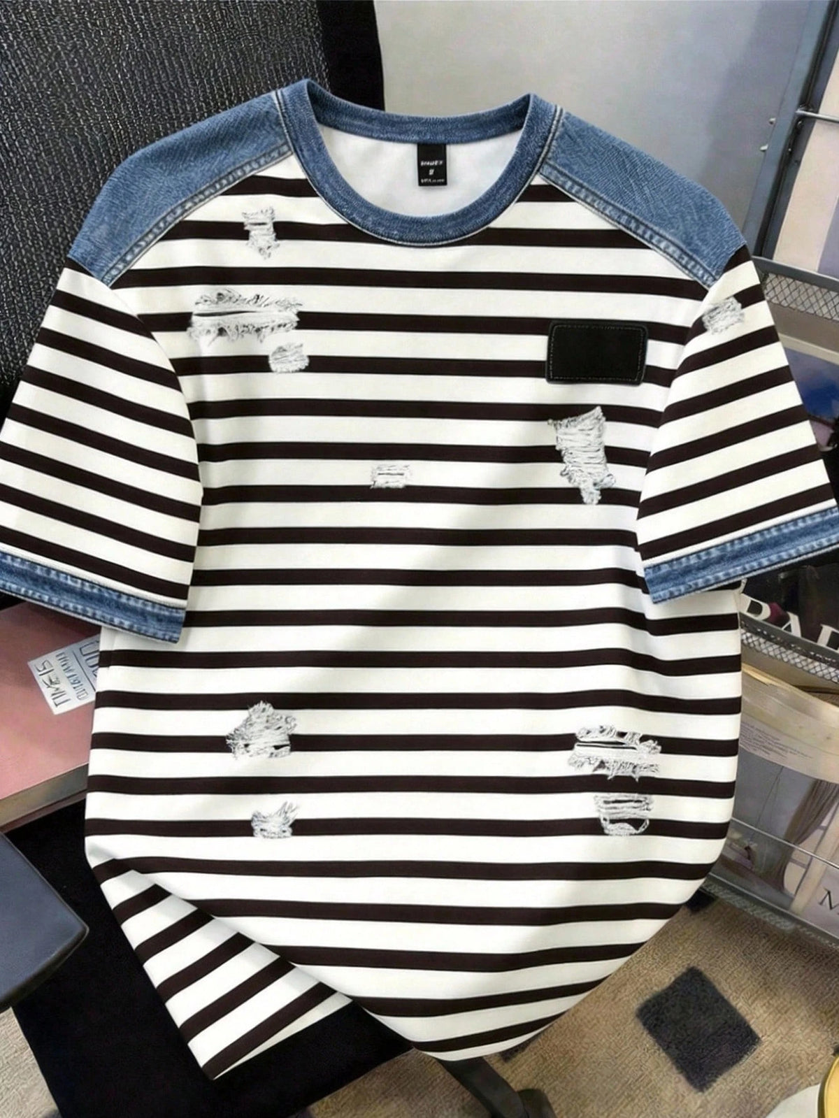 Men's Striped Patchwork Print Short Sleeve T-Shirt