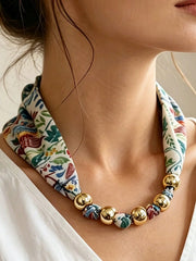 Women's French Vintage Bohemian Botanical Silk Scarf Necklace