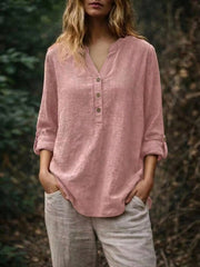 Women's Plus Size Casual V-Neck Button Long Sleeve Blouse