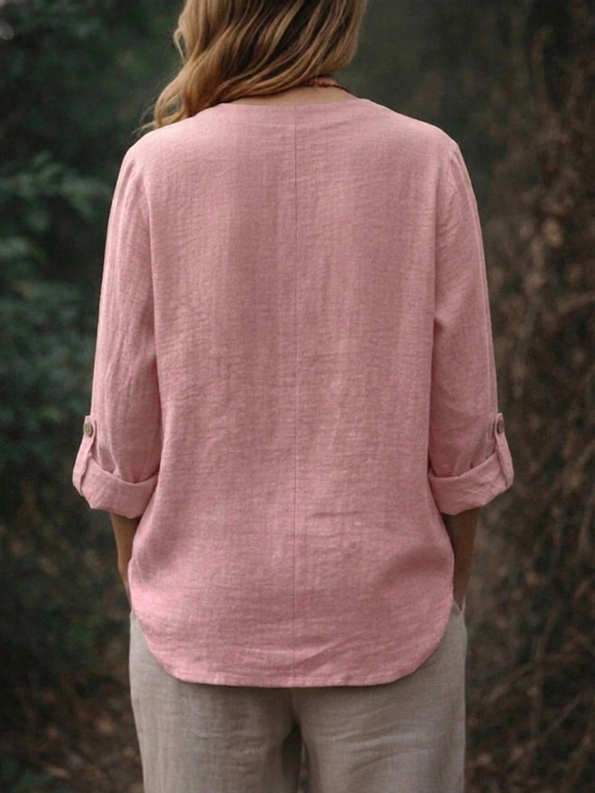 Women's Plus Size Casual V-Neck Button Long Sleeve Blouse